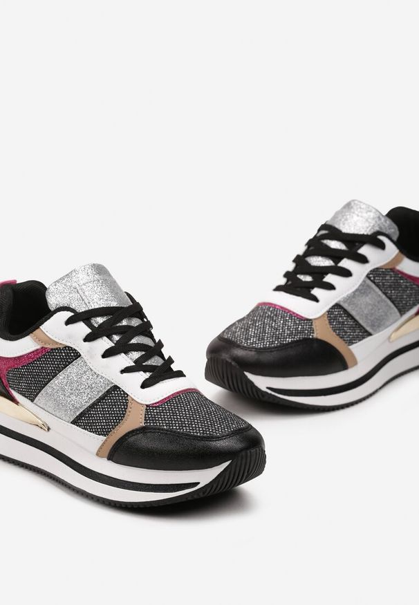 Renee - Czarne Sneakersy Ozdobione Brokatem i Kolorowymi Wstawkami Veradis. Kolor: czarny. Wzór: aplikacja, kolorowy