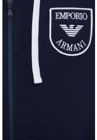 Emporio Armani Underwear bluza męska kolor granatowy z kapturem z aplikacją. Okazja: na co dzień. Typ kołnierza: kaptur. Kolor: niebieski. Długość rękawa: raglanowy rękaw. Wzór: aplikacja. Styl: casual