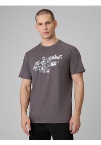 4f - 4F T-shirt regular z nadrukiem męski - szary L. Okazja: na co dzień. Kolor: szary. Materiał: dzianina, bawełna, materiał. Wzór: nadruk. Styl: klasyczny, casual #1