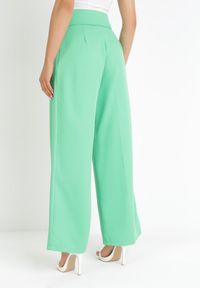 Born2be - Zielone Eleganckie Spodnie z Szerokimi Nogawkami i Wysokim Stanem Fidelia. Stan: podwyższony. Kolor: zielony. Styl: elegancki