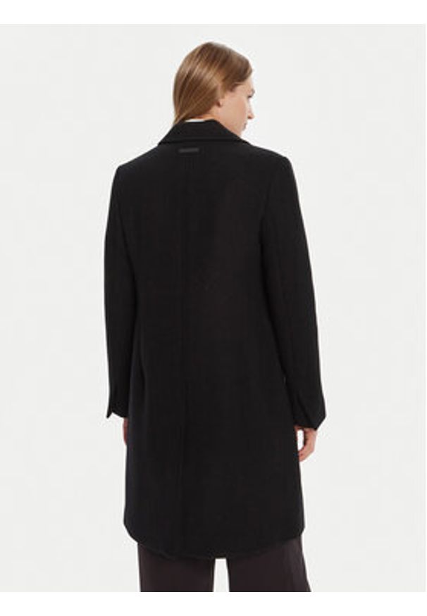 Calvin Klein Płaszcz wełniany LV044D558G Czarny Slim Fit. Kolor: czarny. Materiał: wełna