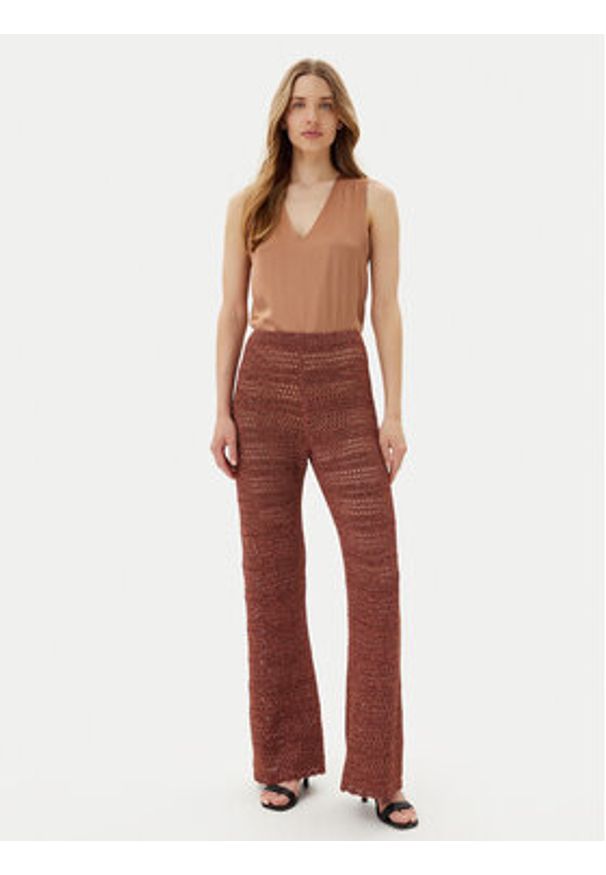TwinSet - TWINSET Spodnie dzianinowe 251TT3196 Brązowy Wide Leg. Kolor: brązowy. Materiał: wiskoza