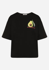 Born2be - Czarny T-shirt z Bawełną i Motywem Awokado Addixa. Okazja: na co dzień. Kolor: czarny. Materiał: bawełna. Styl: klasyczny, casual #3