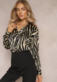 Renee - Jasnozielona Koszula z Animal Printem Deseris. Okazja: na co dzień, do pracy. Kolor: beżowy. Materiał: skóra. Wzór: nadruk. Styl: casual