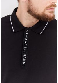 Armani Exchange - ARMANI EXCHANGE Czarna męska koszulka polo na suwak. Typ kołnierza: polo. Kolor: czarny. Wzór: aplikacja #4