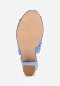 Renee - Niebieskie Sandały na Słupku z Ażurową Cholewką i Skórzaną Wkładką Linalira. Okazja: na co dzień. Kolor: niebieski. Materiał: skóra. Wzór: ażurowy. Obcas: na słupku. Styl: casual, elegancki #6