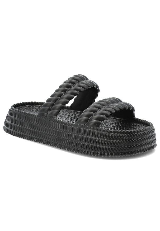 Czarne Klapki S.Barski Stylowe Obuwie Damskie. Okazja: na co dzień, na plażę. Kolor: czarny. Wzór: paski. Sezon: lato, wiosna. Styl: elegancki