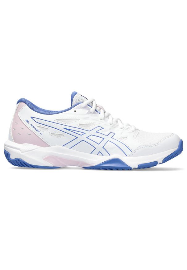 Buty siatkarskie damskie Asics 1072A093102. Zapięcie: sznurówki. Kolor: biały, niebieski, wielokolorowy. Materiał: syntetyk, materiał. Szerokość cholewki: normalna