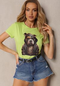 Renee - Jasnozielony T-shirt z Bawełny Ozdobiony Nadrukiem Tiimarie. Okazja: na co dzień. Kolor: zielony. Materiał: bawełna. Wzór: nadruk, aplikacja. Styl: klasyczny, casual, elegancki #5