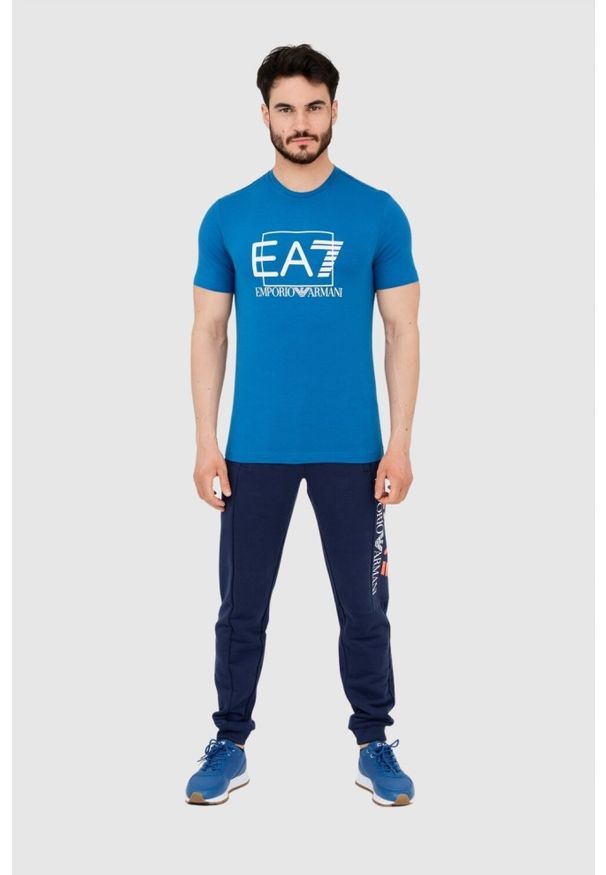 EA7 Emporio Armani - EA7 Niebieski męski t-shirt z dużym logo, Rozmiar M. Kolor: niebieski