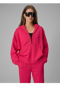 4f - 4F Bluza dresowa regular z kapturem damska - różowa XL. Okazja: na co dzień. Typ kołnierza: kaptur. Kolor: różowy. Materiał: dresówka. Styl: casual, klasyczny, sportowy #1