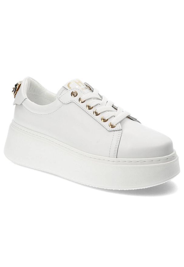 CheBello - Białe Sneakersy Chebello Modne Buty Damskie. Kolor: biały. Szerokość cholewki: normalna. Obcas: na obcasie. Wysokość obcasa: średni