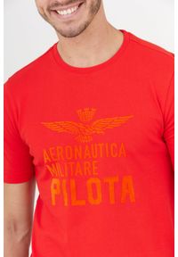 Aeronautica Militare - AERONAUTICA MILITARE Pomarańczowy bawełniny t-shirt męski z aksamitnym logo, Rozmiar M. Kolor: pomarańczowy #2
