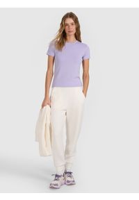 4f - 4F T-shirt z prążkowanej dzianiny z modalem damski - niebieski XS. Okazja: na co dzień. Kolor: niebieski. Materiał: prążkowany, dzianina. Wzór: prążki. Styl: casual, klasyczny, sportowy #2