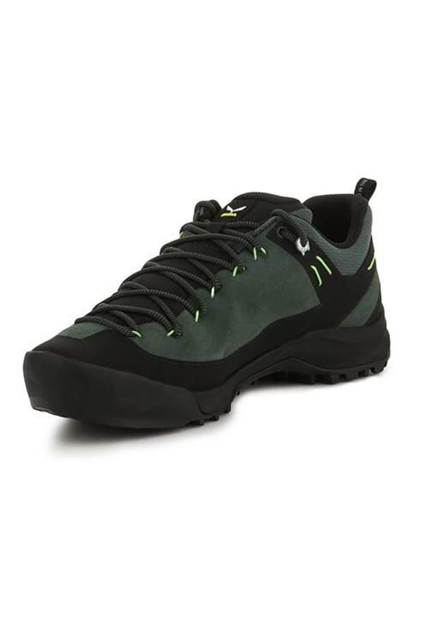 Buty trekkingowe męskie Salewa Wildfire Leather. Zapięcie: sznurówki. Kolor: wielokolorowy, zielony. Materiał: skóra, materiał. Szerokość cholewki: normalna. Sport: turystyka piesza