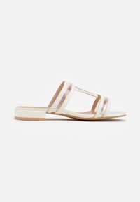 Renee - Białe Klapki Ozdobione Geometrycznym Motywem Nysathei. Okazja: na co dzień. Kolor: biały. Wzór: geometria, aplikacja. Sezon: lato. Styl: casual #8