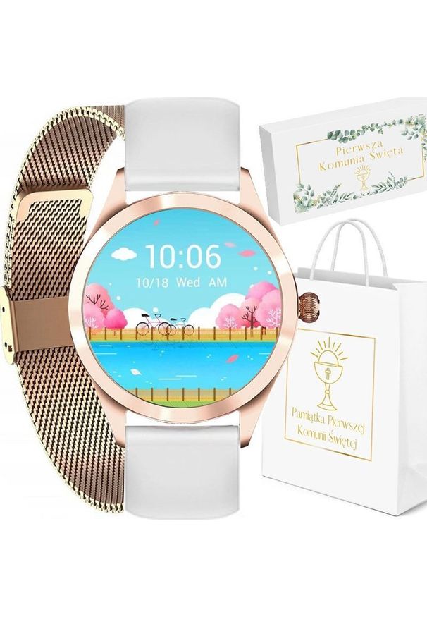 Smartwatch G.Rossi Zegarek dziecięcy komunia G. ROSSI SMARTWATCH r.gold/pasek silikonowy + siatka mesh. Rodzaj zegarka: smartwatch. Materiał: mesh