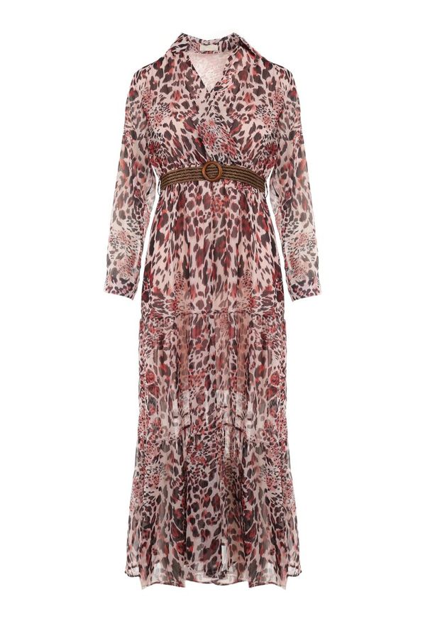 Born2be - Różowa Sukienka Phaenala. Kolor: różowy. Materiał: zamsz. Wzór: nadruk, motyw zwierzęcy. Styl: klasyczny. Długość: maxi