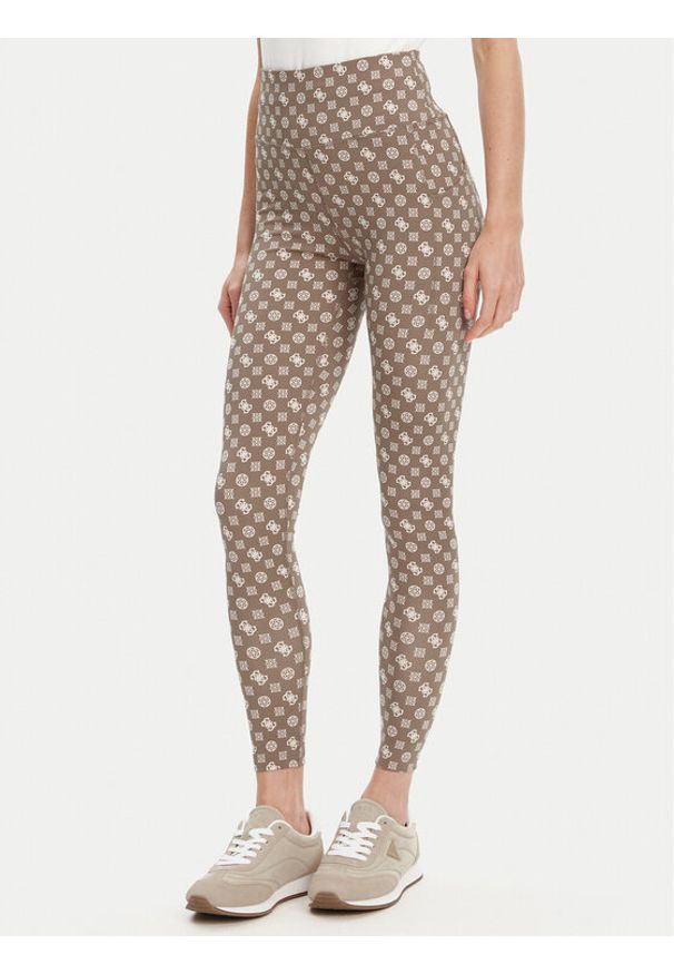Guess Legginsy V5YB18 MC03W Brązowy Slim Fit. Kolor: brązowy. Materiał: syntetyk