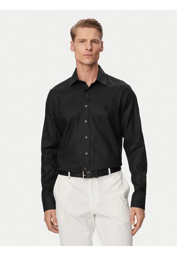 Karl Lagerfeld - KARL LAGERFELD Koszula 605084 562791 Czarny Regular Fit. Typ kołnierza: dekolt w karo. Kolor: czarny. Materiał: len