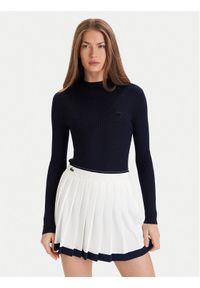Lacoste Sweter AF4189 Granatowy Slim Fit. Kolor: niebieski. Materiał: wełna