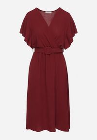 Born2be - Bordowa Sukienka z Kopertowym Dekoltem i Paskiem Sizuee. Kolor: czerwony. Typ sukienki: kopertowe #6