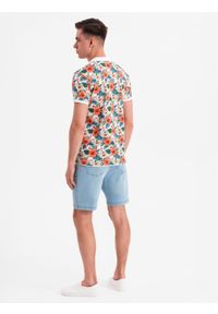 Ombre Clothing - Koszulka polo bawełniana z nadrukiem w kwiaty – biała V1 OM-POSS-0149 - XXL. Okazja: na co dzień. Typ kołnierza: polo. Kolor: biały. Materiał: bawełna. Wzór: kwiaty, nadruk. Sezon: lato. Styl: wakacyjny, elegancki, casual #3