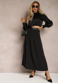 Renee - Czarna Rozkloszowana Spódnica Maxi z Paskiem na Klamrę Sadalin. Kolor: czarny #1