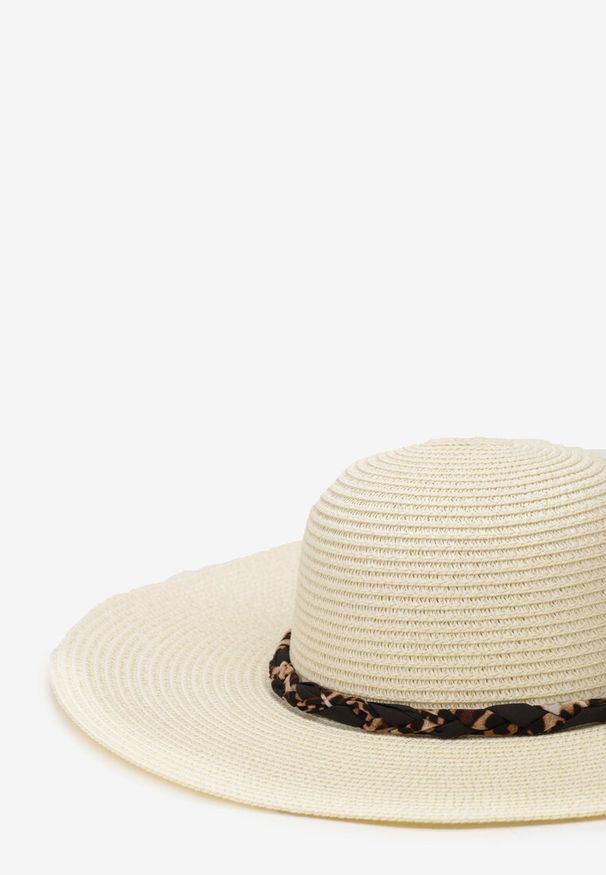 Renee - Czarno-Kremowy Kapelusz ze Splecioną Apaszką Boho z Naturalnej Plecionki Aielis. Kolor: czarny. Materiał: jedwab. Sezon: lato. Styl: boho