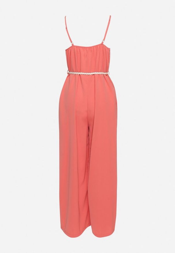 Born2be - Czerwony Kombinezon na Cienkich Regulowanych Ramiączkach ze Ściągaczem w Talii Huetta. Okazja: na co dzień. Kolor: czerwony. Materiał: jeans. Długość rękawa: na ramiączkach. Długość: długie. Styl: elegancki, casual