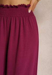 Renee - Bordowe Spodnie High Waist z Szerokimi Nogawkami i Gumką w Pasie Risabessa. Okazja: na co dzień. Stan: podwyższony. Kolor: czerwony. Styl: elegancki, casual #5