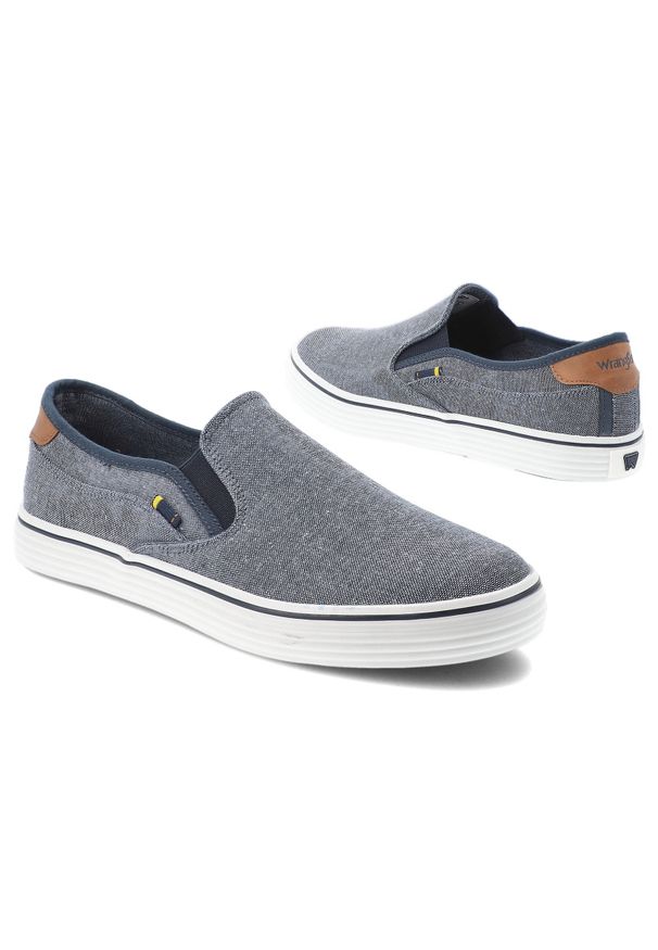 Szare Tenisówki Wrangler Wsuwane Obuwie Męskie. Okazja: na co dzień, na spacer. Zapięcie: bez zapięcia. Kolor: szary. Materiał: denim, jeans, materiał. Szerokość cholewki: normalna. Styl: casual