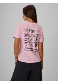 4f - 4F T-shirt relaxed z nadrukiem damski - różowy XS. Okazja: na co dzień. Kolor: różowy. Materiał: materiał, bawełna, dzianina. Wzór: nadruk. Styl: elegancki, casual, klasyczny, sportowy #2