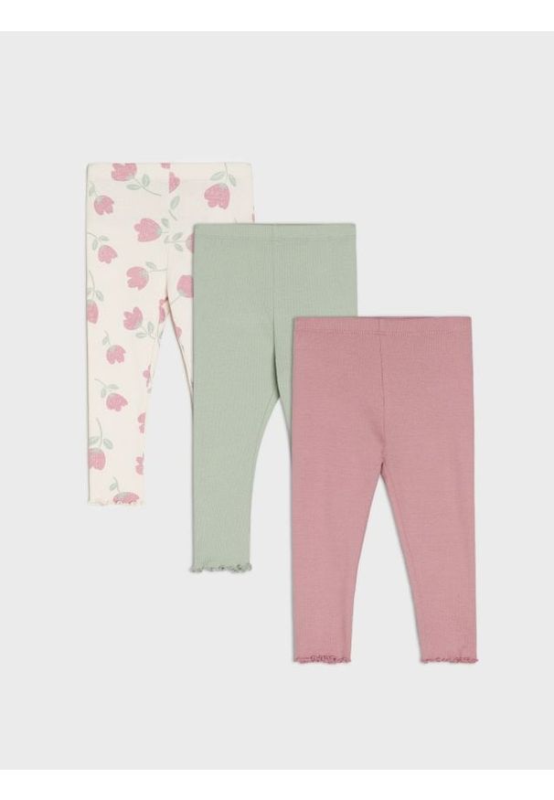Sinsay - Prążkowane legginsy 3 pack - kremowy. Kolor: kremowy. Materiał: prążkowany