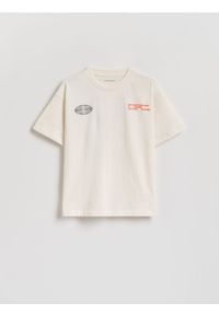 Reserved - Bawełniany t-shirt z nadrukiem - złamana biel. Materiał: bawełna. Wzór: nadruk #1