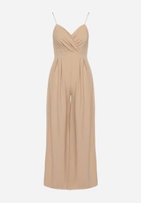 Born2be - Ciemnobeżowy Kombinezon z Trójkątnym Dekoltem na Cienkich Ramiączkach Iliantia. Kolor: beżowy. Materiał: tkanina. Długość rękawa: na ramiączkach. Sezon: lato #7