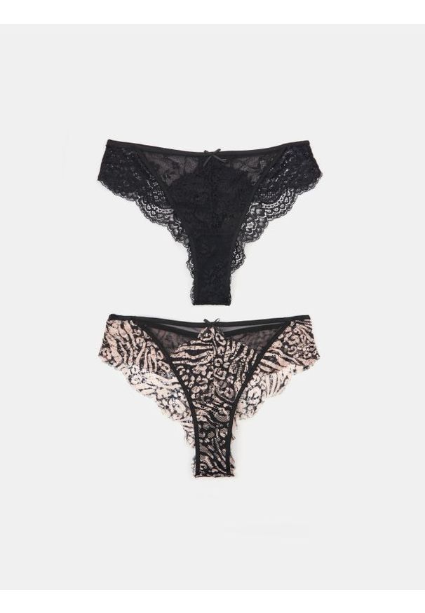 Sinsay - Majtki brazyliany z koronką 2 pack - czarny. Kolor: czarny. Materiał: koronka. Wzór: koronka