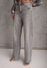 Renee - Szare Jeansy Wide Leg High Waist z Bawełną i Dodatkiem Wiskozy Rhenerila. Stan: podwyższony. Kolor: szary. Długość: długie. Wzór: gładki #6