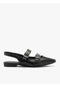 Ryłko - Czarne baleriny bez pięty. Zapięcie: klamry. Kolor: czarny. Materiał: skóra. Styl: klasyczny, rockowy #1