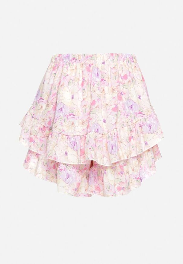 Born2be - Fioletowe Spódnico-Szorty z Wysokim Stanem z Gumką w Pasie Ozdobione Falbanką Firiana. Okazja: na co dzień. Stan: podwyższony. Kolor: fioletowy. Wzór: aplikacja. Sezon: lato. Styl: casual, elegancki