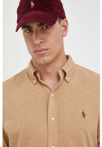 Polo Ralph Lauren koszula bawełniana męska kolor beżowy regular z kołnierzykiem button-down. Typ kołnierza: button down, polo. Kolor: beżowy. Materiał: bawełna. Długość rękawa: długi rękaw. Długość: długie. Wzór: gładki #4
