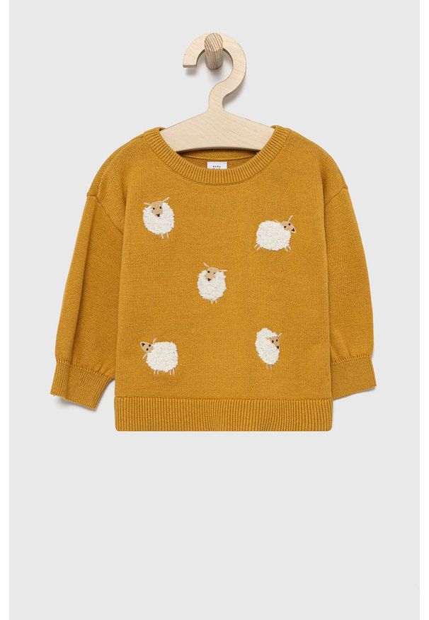 GAP Sweter bawełniany dziecięcy kolor żółty. Kolor: żółty. Materiał: bawełna