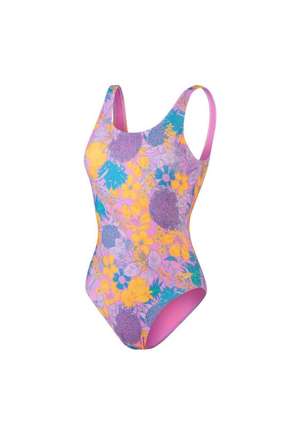 Strój Kąpielowy Speedo U-back – Fioletowy/żółty – Rozmiar 34. Kolor: różowy. Wzór: nadruk, kwiaty
