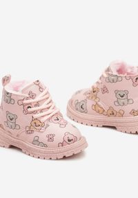 Born2be - Różowe Botki ze Sznurowaniem i Motywem Misiów Itteva. Zapięcie: sznurówki. Kolor: różowy. Styl: elegancki #3