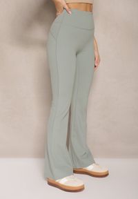 Renee - Miętowe Legginsy Dzwony High Waist Korivienne. Okazja: na co dzień. Stan: podwyższony. Kolor: zielony. Styl: elegancki, casual #5