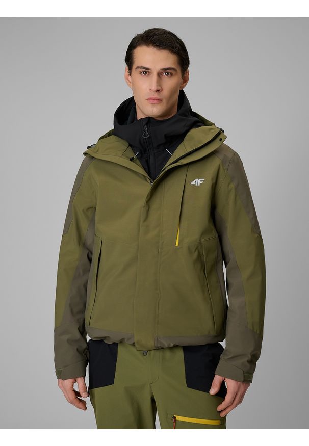 4f - 4F Kurtka trekkingowa membrana 8000 męska - khaki L. Kolor: brązowy, oliwkowy, wielokolorowy. Materiał: materiał. Długość: długie. Sport: turystyka piesza