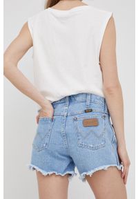 Wrangler szorty jeansowe damskie gładkie medium waist. Okazja: na co dzień. Kolor: niebieski. Materiał: jeans. Wzór: gładki. Styl: casual #4