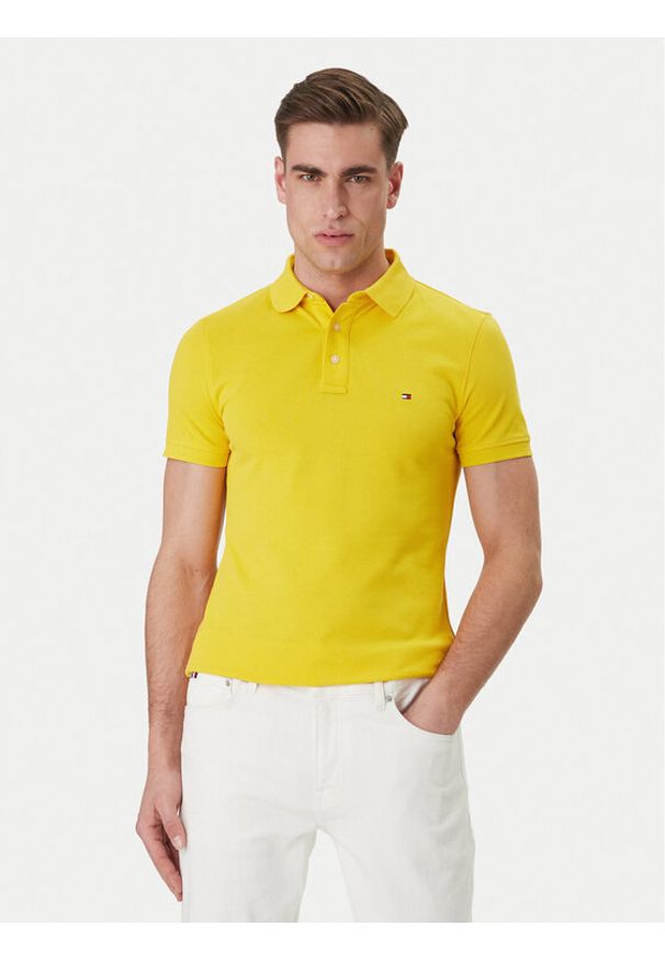 TOMMY HILFIGER - Tommy Hilfiger Polo 1985 MW0MW17771 Żółty Slim Fit. Typ kołnierza: polo. Kolor: żółty. Materiał: bawełna