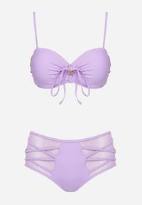 Born2be - Fioletowe Bikini Biustonosz i Majtki Figi z Wysokim Stanem Zdobione Siateczką Kinetia. Stan: podwyższony. Kolor: fioletowy. Wzór: aplikacja #4