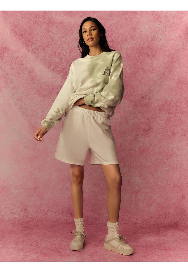 4f - 4F Bluza dresowa loose bez kaptura damska - zielona L. Okazja: do domu, na co dzień. Typ kołnierza: bez kaptura. Kolor: zielony. Materiał: dresówka. Wzór: nadruk. Styl: casual